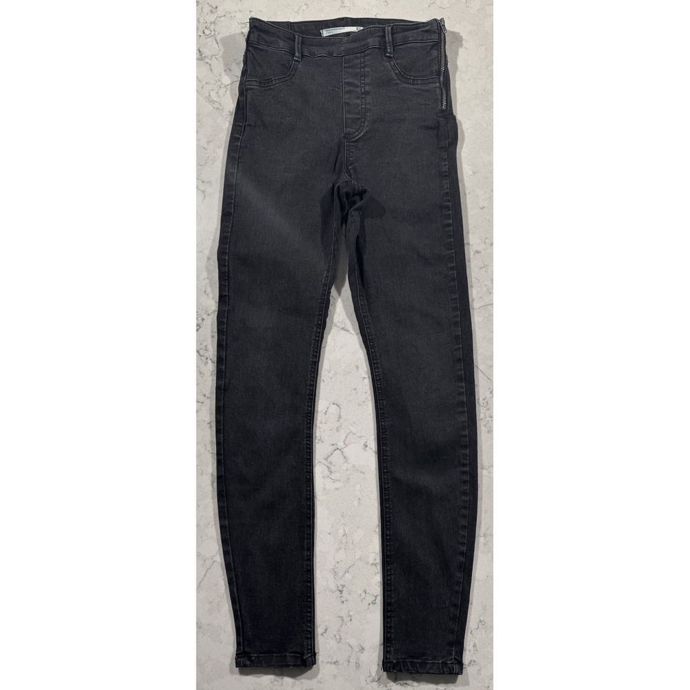 ZARA Trafaluc Skinny Jeans Womens 4 Black Side Zip Indie Sleaze Y2K Grunge Denim